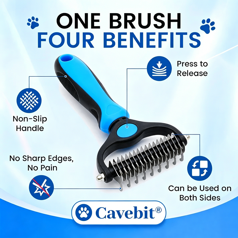 🐾 Cavebit® Painless Pet Grooming Brush – Double-Sided De-Shedding & Detangling  Comb