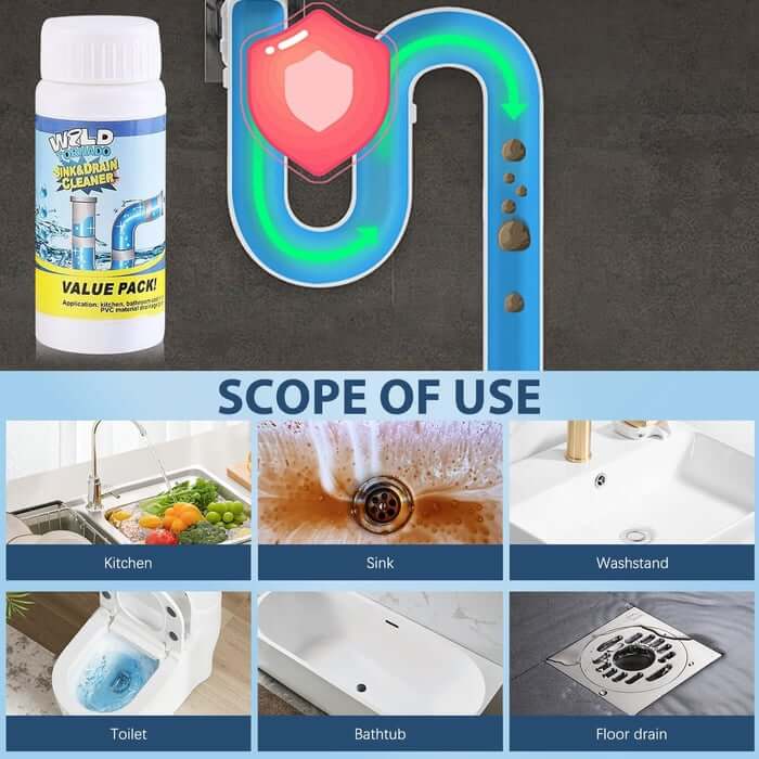 Limited Time ⚡Powerful Sink and Drain Cleaner Powder, Fast Foaming Drain Cleaner for Kitchen and Pipes Cleaning Tool